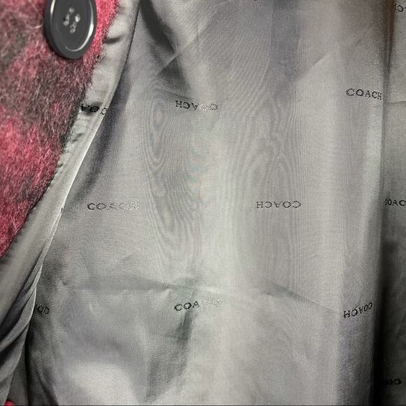 Coach Plaid Maroon Wool Alpaca Coat Red Pea Coat Small - Picture 9 of 10